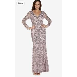 Adrianna Papell Stretch Sequin Sparkle Gown Smoky Rose Formal Womens 8 New